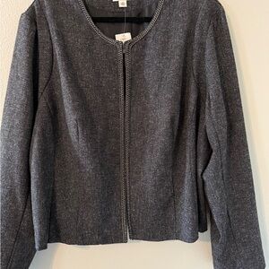 Cato Plus Sportswear Charcoal Jacket with elegant detailed gunmetal detailing.